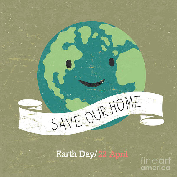 Vintage Earth Day Poster Cartoon Earth Art Print by Pashabo - Fine Art  America