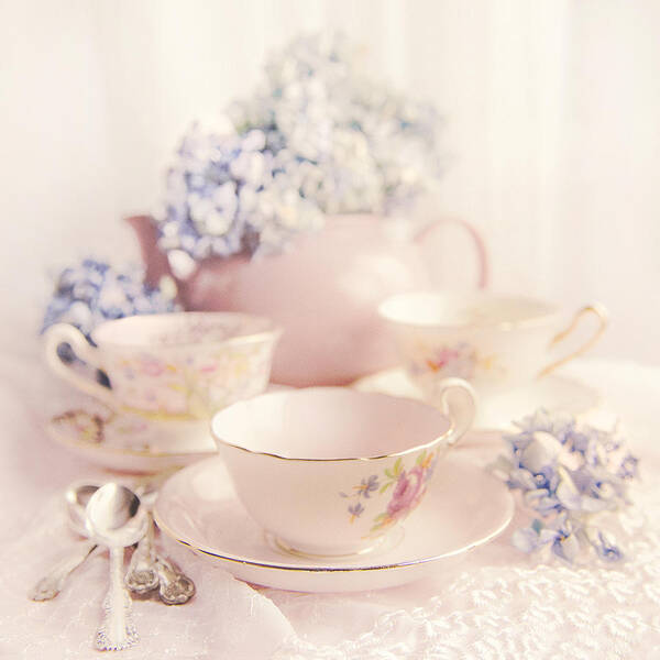 Kitchen Art Print featuring the photograph Vintage Teacups by Theresa Tahara