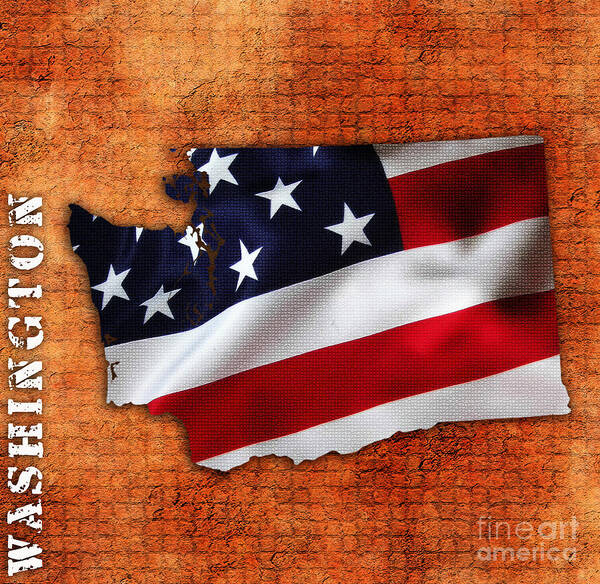 Washington Digital Art Art Print featuring the mixed media Washington State Map American Flag by Marvin Blaine