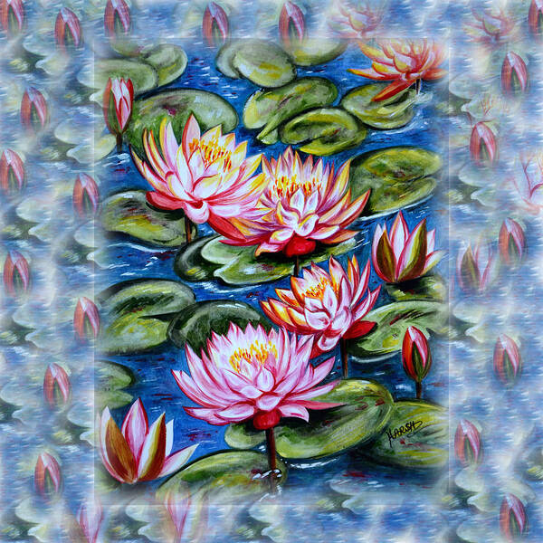 Water Lilies Art Print featuring the painting Water Lilies Fantasy by Harsh Malik