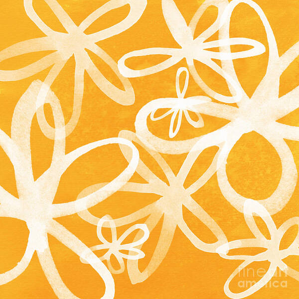 Large Abstract Floral Painting Art Print featuring the painting Waterflowers- orange and white by Linda Woods