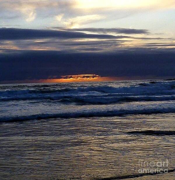 Scenic Sunset At Oregon Coast Art Print featuring the photograph Waves of Red Sky Sunset by Susan Garren