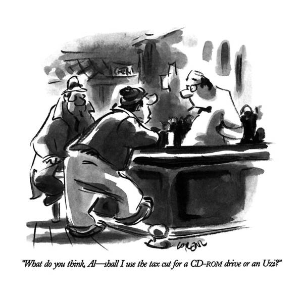 

 Man At Bar Asks Bartender. 
Violence Art Print featuring the drawing What Do You Think by Lee Lorenz