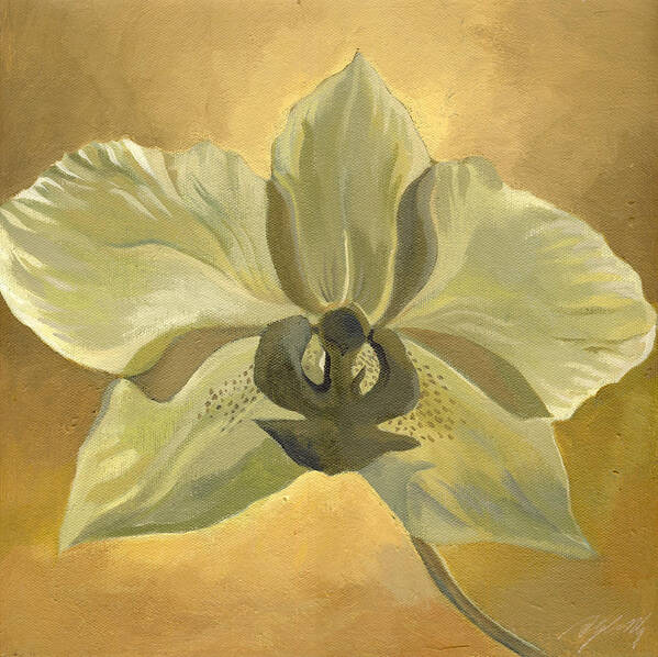 Orchid Art Print featuring the painting White Orchid With Ochre by Alfred Ng