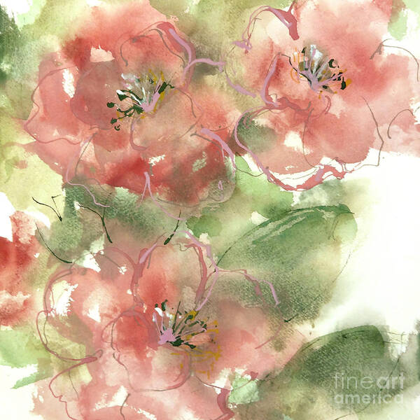 Original Watercolors Art Print featuring the painting Wild Camellia 2 by Chris Paschke