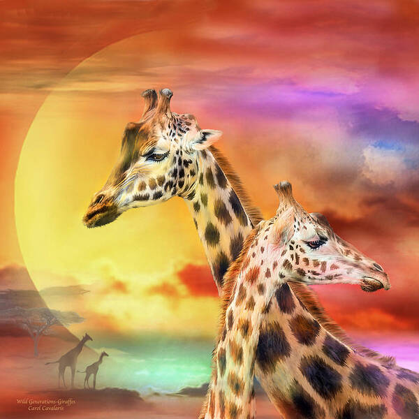 Giraffe Art Print featuring the mixed media Wild Generations - Giraffes by Carol Cavalaris