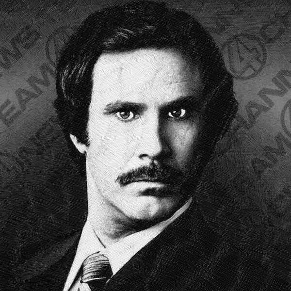 Anchorman Art Print featuring the drawing Will Ferrell Anchorman The Legend of Ron Burgundy Drawing by Tony Rubino