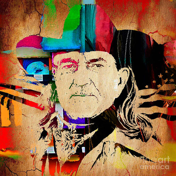 Willie Nelson Art Print featuring the mixed media Willie Nelson Collection by Marvin Blaine