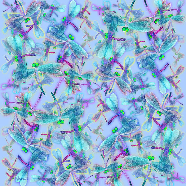  Dragonfly Art Print featuring the painting Wings on Blue Duvet Cover by Teresa Ascone