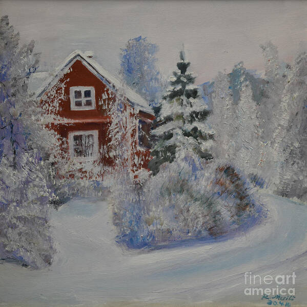 Raija Merila Art Print featuring the painting Winter in Finland by Raija Merila