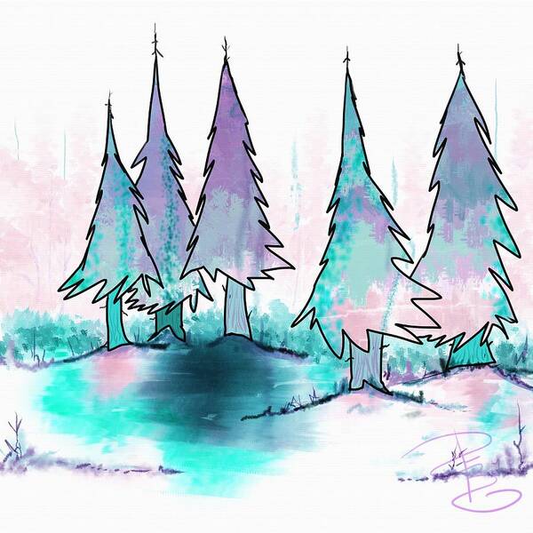 Art Art Print featuring the digital art Winter trees by Debra Baldwin