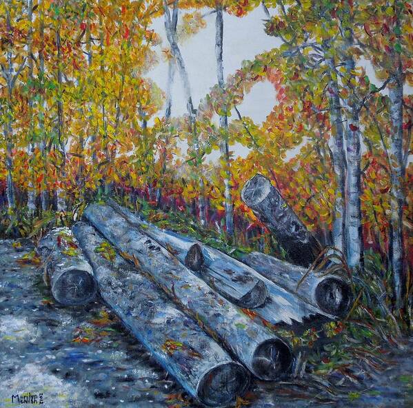 Logs Art Print featuring the painting Winter's firewood by Marilyn McNish