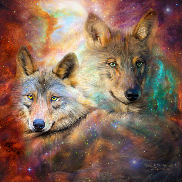 Wolf Art Print featuring the mixed media Wolf - Spirit Of The Universe by Carol Cavalaris