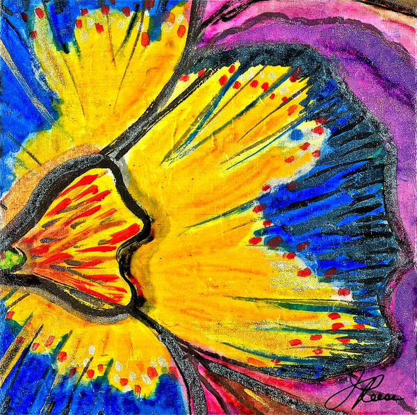 Flower Art Print featuring the painting Yellow Blue Flower by Joan Reese