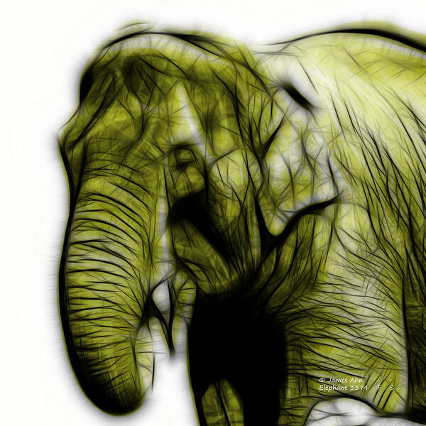Elephant Art Print featuring the digital art Yellow Elephant 3374 - F - S by James Ahn