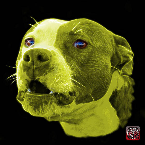 Dog Art Art Print featuring the mixed media Yellow Pitbull Dog 7769 - Bb - Fractal Dog Art by James Ahn