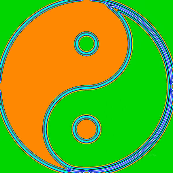 Balance Art Print featuring the painting Yin Yang orange green pop art by Eti Reid