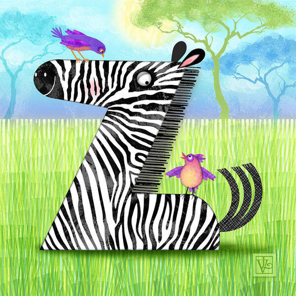 Letter Z Art Print featuring the digital art Z is for Zebra by Valerie Drake Lesiak