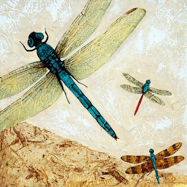 Dragonfly Art Print featuring the painting Zen Flight - Dragonfly Art By Sharon Cummings by Sharon Cummings