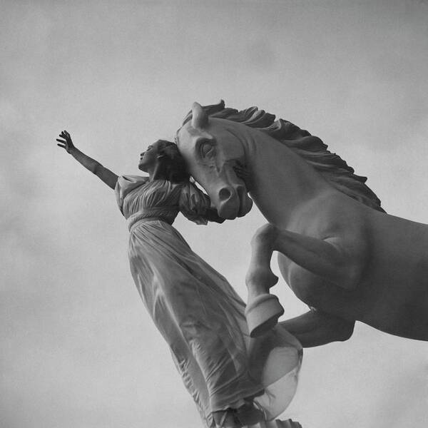 Dance Art Print featuring the photograph Zorina With A Horse Statue by Toni Frissell