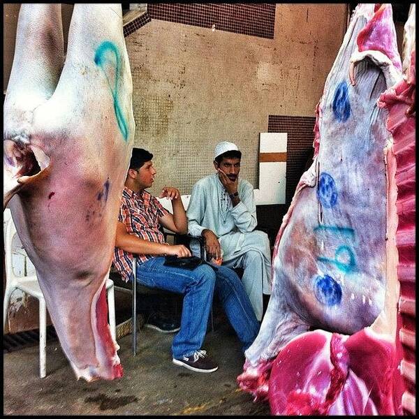 Iphoneography Art Print featuring the photograph ... Halal Butcher ... Haiphong Road by Brian Cassey
