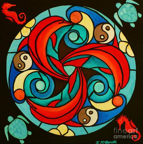 Mandala Art Print featuring the painting Celtic Dolphin Mandala by Janet McDonald