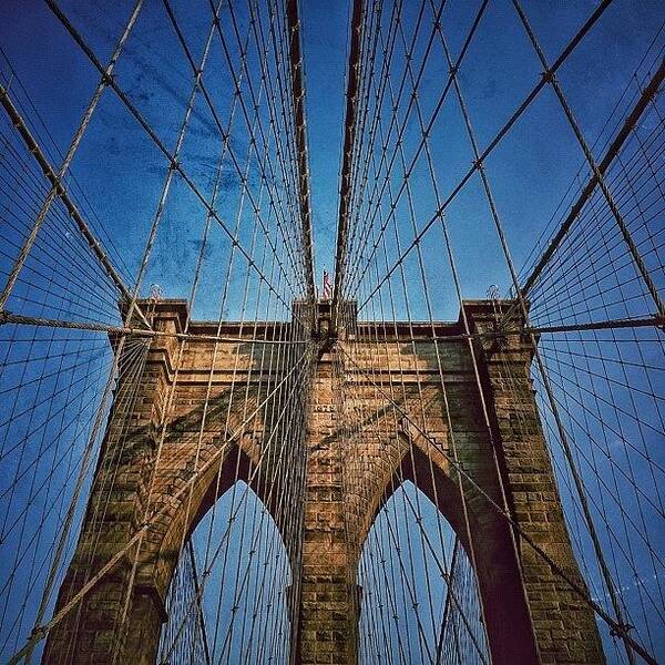 Blue Art Print featuring the photograph Brooklyn Bridge - New York #3 by Joel Lopez