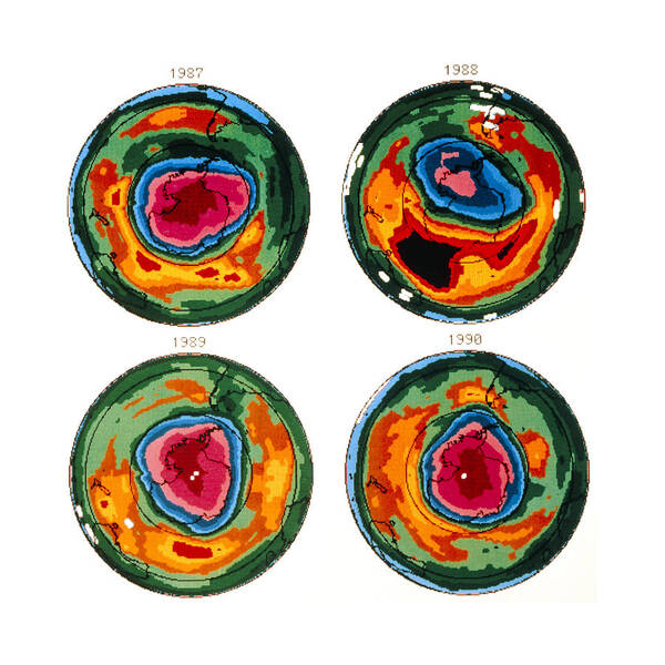 Ozone Art Print featuring the photograph Antarctic Ozone Hole: Toms Comparison 1987-1990 by Nasa