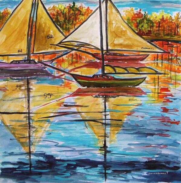 Summer Sailboats Art Print featuring the painting Autumn Sailboats by John Williams