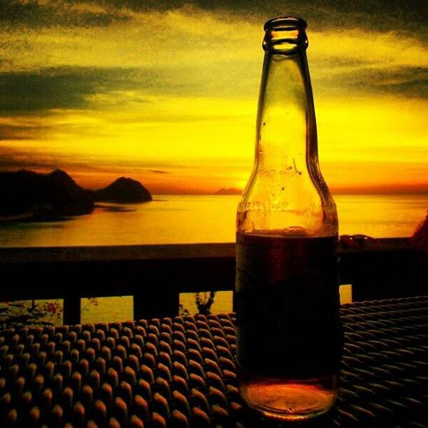 Enjoy Art Print featuring the photograph #beer And #sunset #sanmiguel #flores by Fajar Triwahyudi