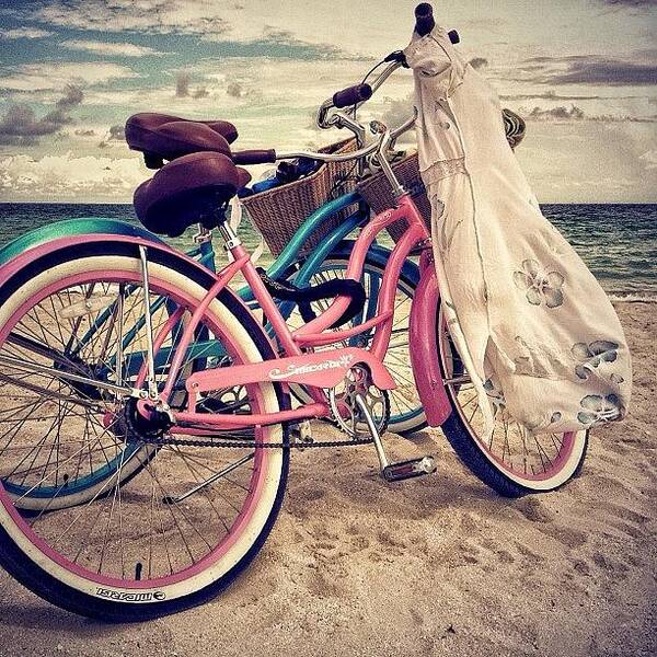 Bike Art Print featuring the photograph Blue & Pink - Miami Beach by Joel Lopez
