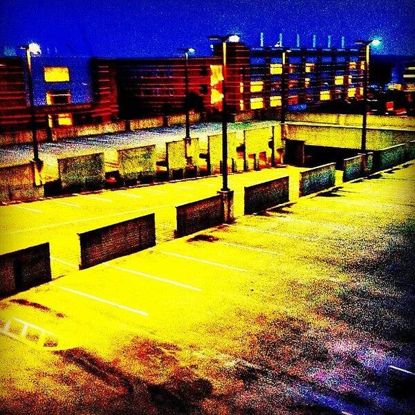 Summer Art Print featuring the photograph #blue #yellow#parkingdeck #night by Katie Williams