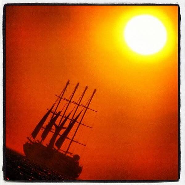 Aegean Art Print featuring the photograph #boat #sunset #aegean #aegeansea by Bruno De La Mola