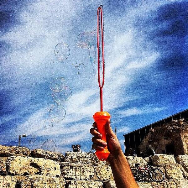 People Art Print featuring the photograph #bubbles #red #clouds #sky #happy by Alon Ben Levy