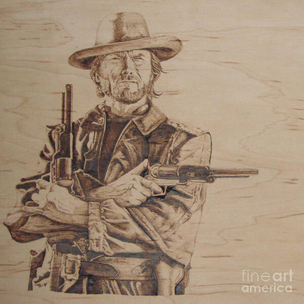Pyrography Art Print featuring the pyrography Clint Eastwood by Chris Wulff