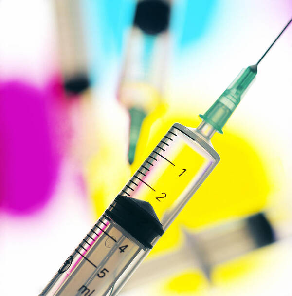 Syringe Art Print featuring the photograph Collection Of Hypodermic Syringes by Tek Image