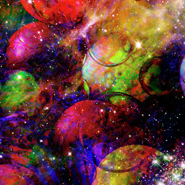 Planets Art Print featuring the digital art Cosmic Confusion by Barbara Berney