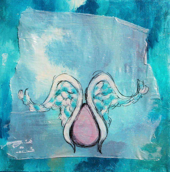 2008 Art Print featuring the painting Eggs with Wings - blue by Will Felix