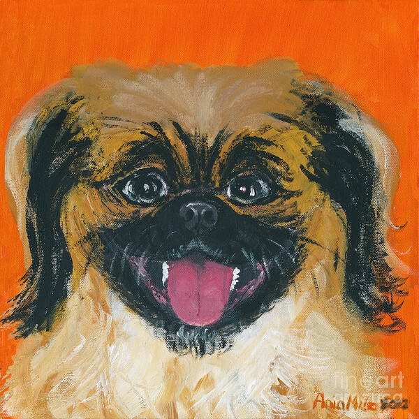Happy Peke Art Print featuring the painting Happy Face by Ania M Milo