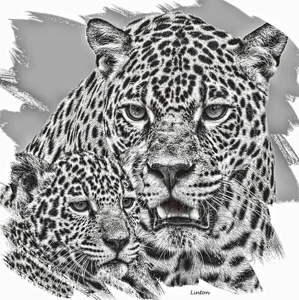 Jaguar Art Print featuring the digital art Jaguar Motherhood by Larry Linton