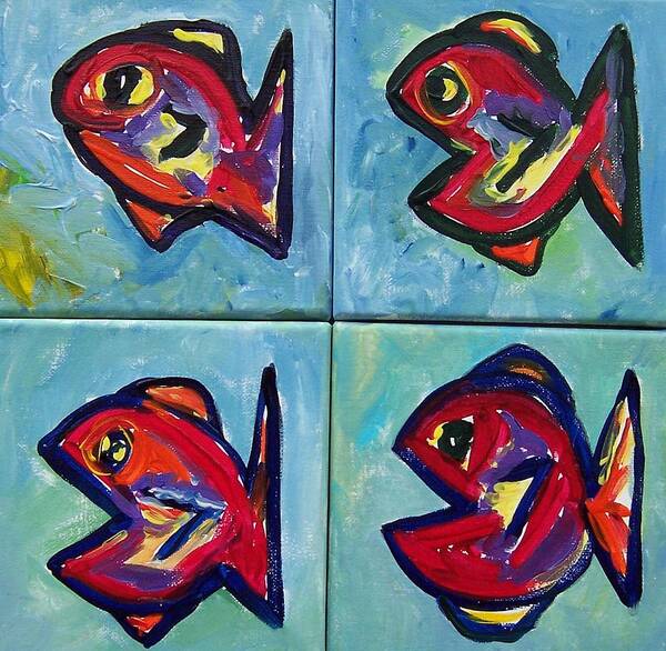 Red Art Print featuring the painting Little Red Fish by Krista Ouellette