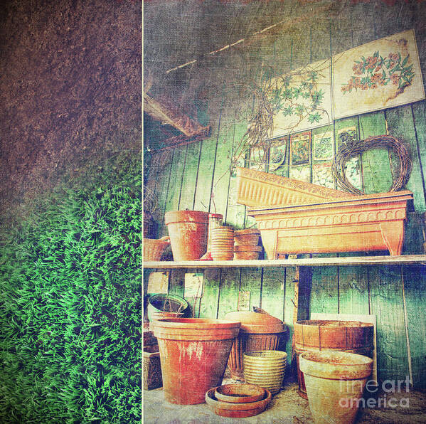 Basket Art Print featuring the photograph Lots of different size pots in the shed by Sandra Cunningham