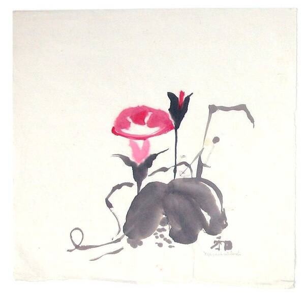 Sumi Art Print featuring the painting Mushrooms Budding by Margaret Ann Johnson Wilmot