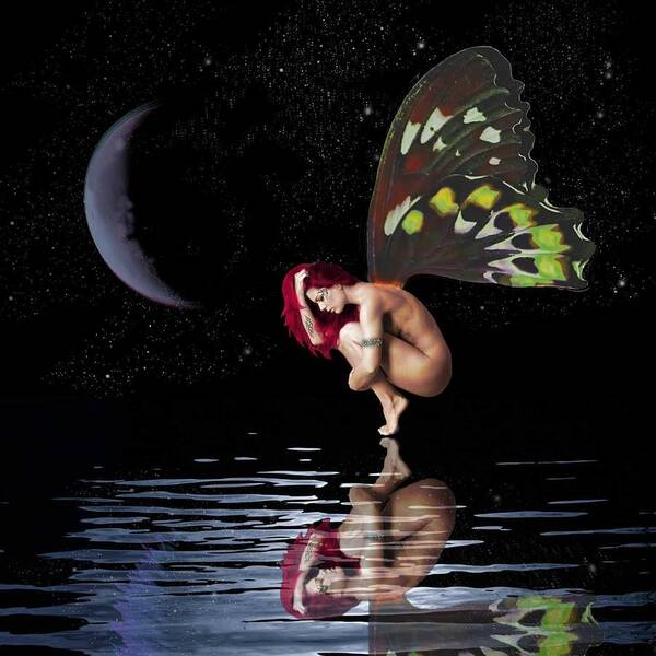 Fairy Art Print featuring the digital art Night Reflection by Diana Shively