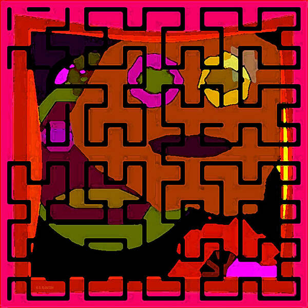 Abstract Design Art Print featuring the digital art Orange Maze by Dee Flouton