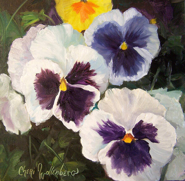 Pansies Art Print featuring the painting Painting of Pansies by Cheri Wollenberg