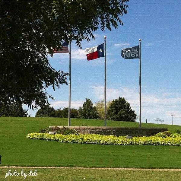 Beautiful Art Print featuring the photograph #phonto #flags #usa #texas #park by Deb Lew