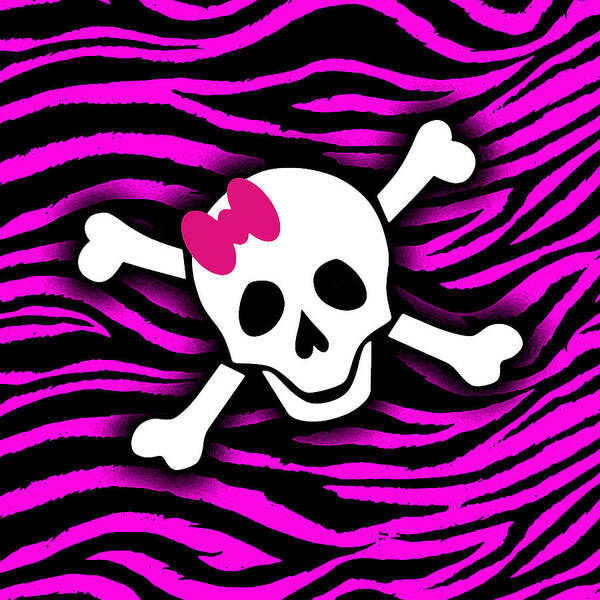 Pink Zebra Art Print featuring the digital art Pink Zebra Skull by Roseanne Jones