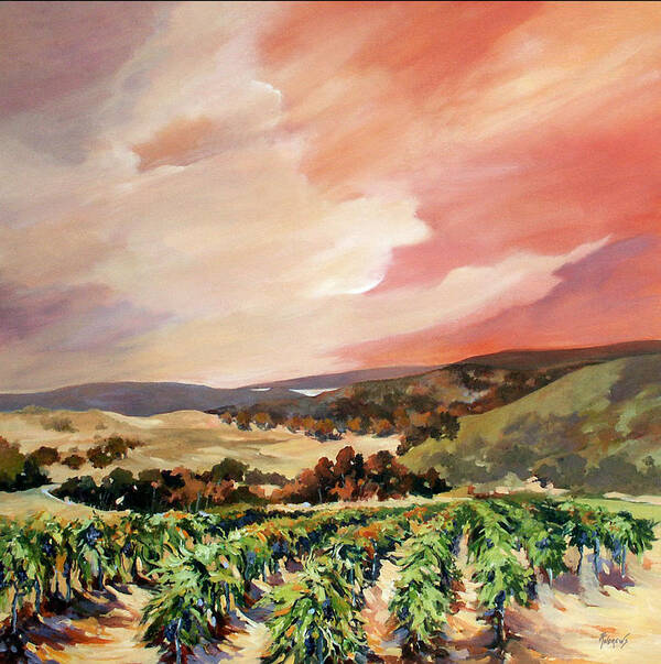 Vineyards Art Print featuring the painting Rolling Vineyards 2 by Rae Andrews