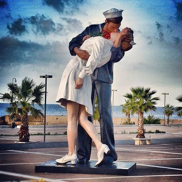 Beautiful Art Print featuring the photograph Sailor Kissing A Nurse Statue In by Heather Meader